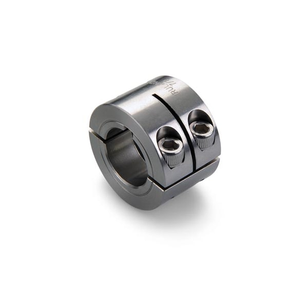 Keyed Shaft Collar, 2pc Double Wide, Bore 0.3750", Stainless, OD 7/8"